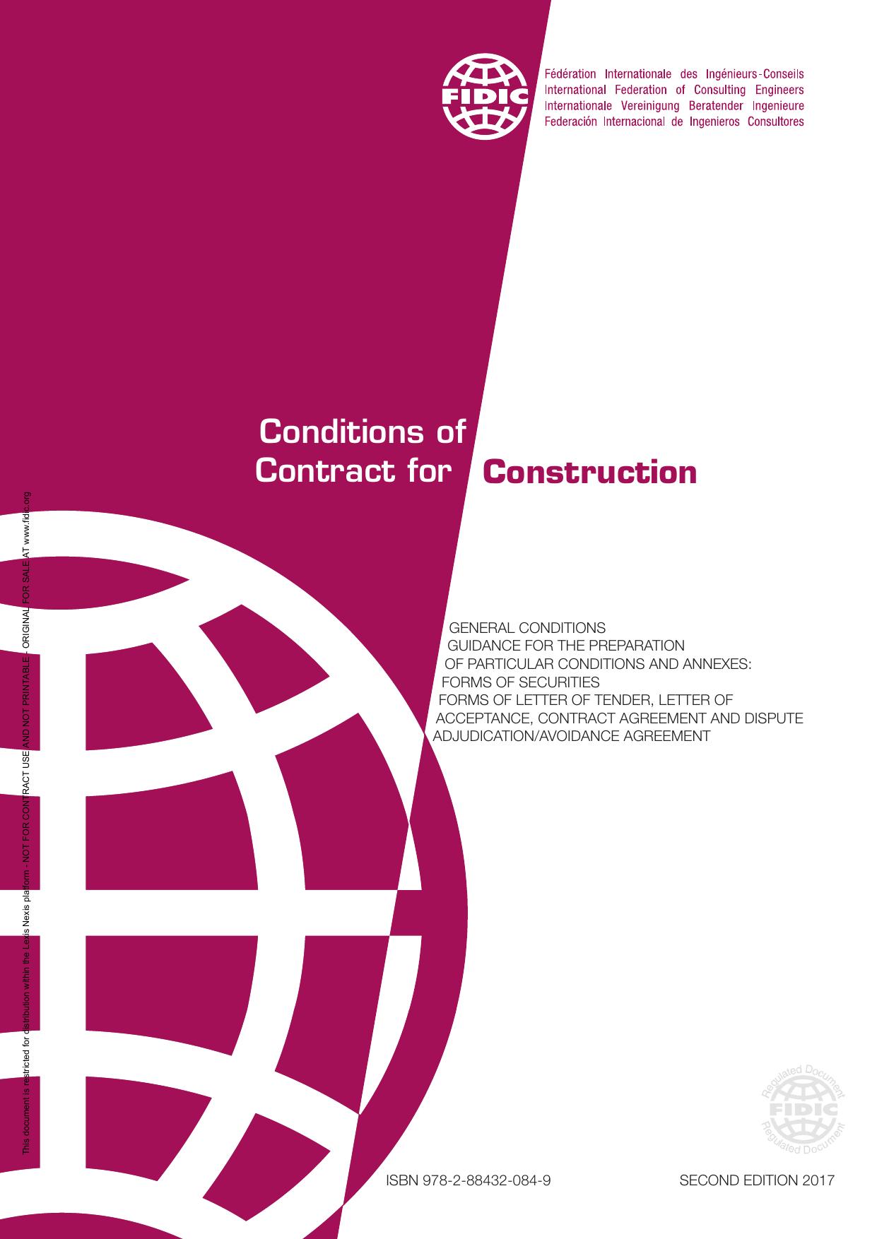 FIDIC Condictions of Contract for Construction, Second Edition 2017 Red Book